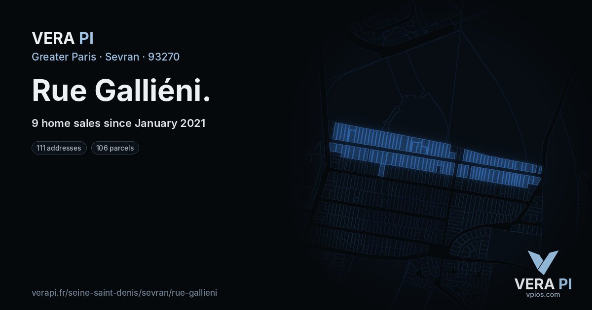 Rue Galliéni, Sevran at night – every parcel coloured by the prices around it, the street's own parcels lit