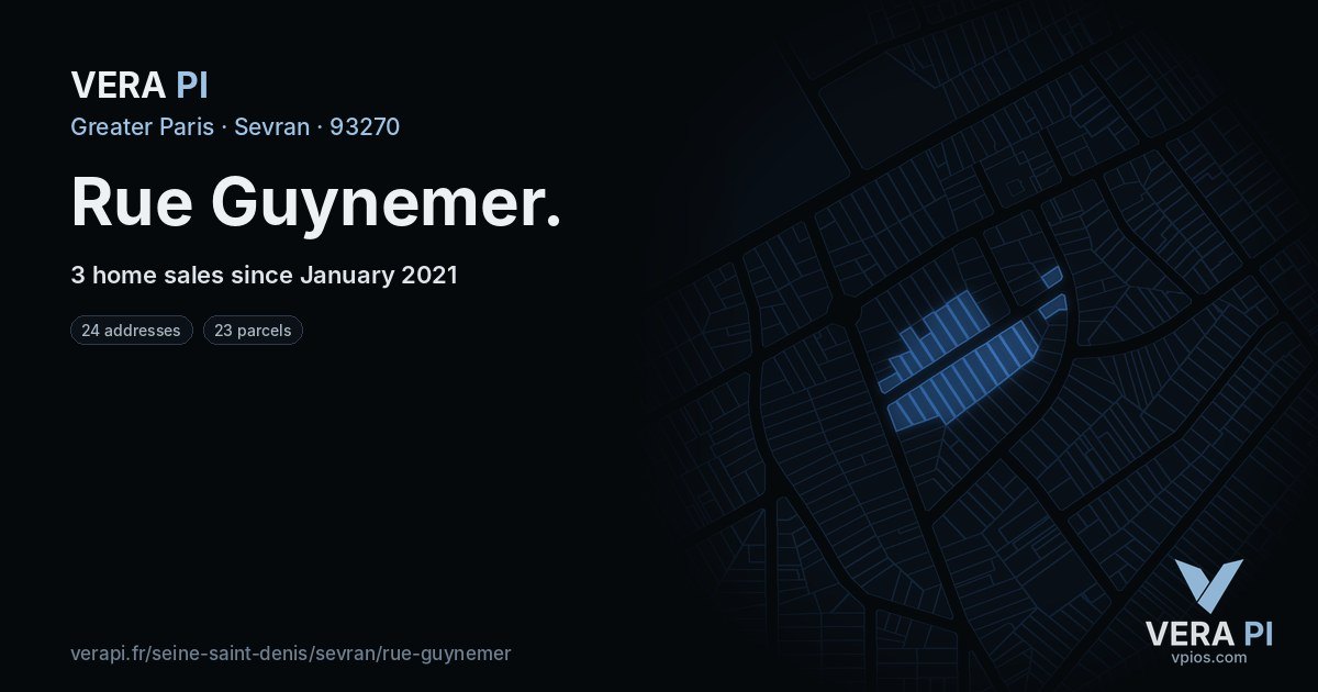 Rue Guynemer, Sevran at night – every parcel coloured by the prices around it, the street's own parcels lit