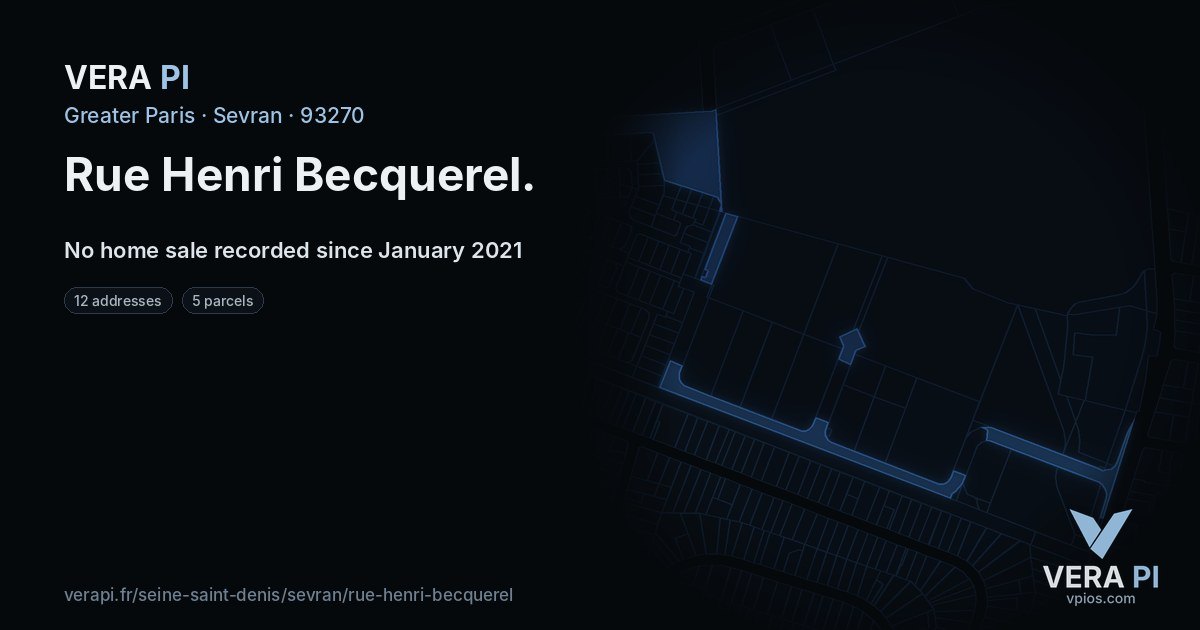 Rue Henri Becquerel, Sevran at night – every parcel coloured by the prices around it, the street's own parcels lit