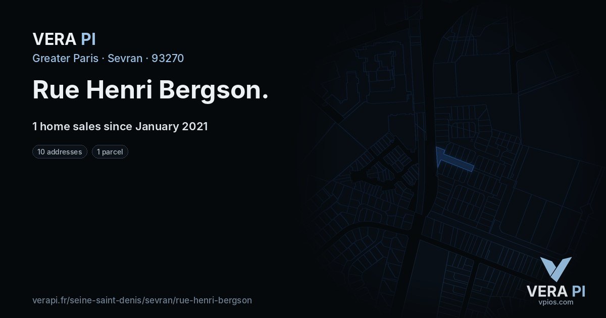 Rue Henri Bergson, Sevran at night – every parcel coloured by the prices around it, the street's own parcels lit