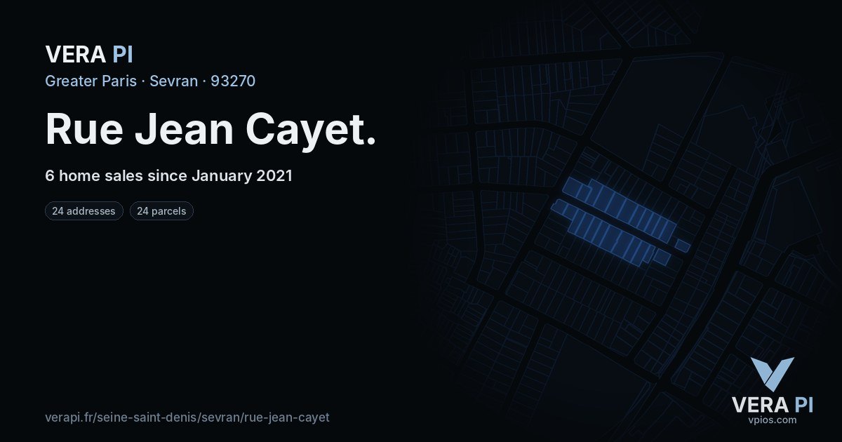 Rue Jean Cayet, Sevran at night – every parcel coloured by the prices around it, the street's own parcels lit