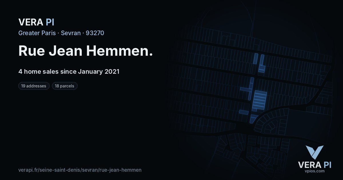 Rue Jean Hemmen, Sevran at night – every parcel coloured by the prices around it, the street's own parcels lit