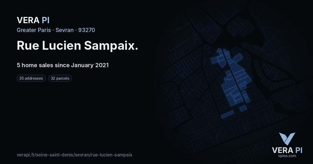 Rue Lucien Sampaix, Sevran at night – every parcel coloured by the prices around it, the street's own parcels lit