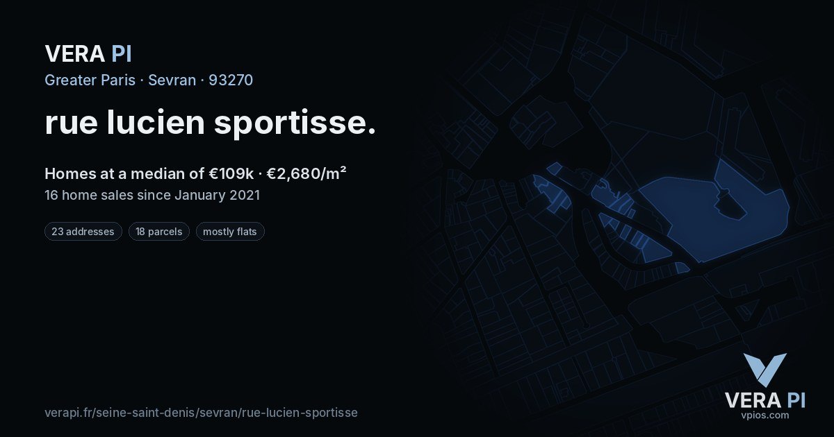 rue lucien sportisse, Sevran at night – every parcel coloured by the prices around it, the street's own parcels lit