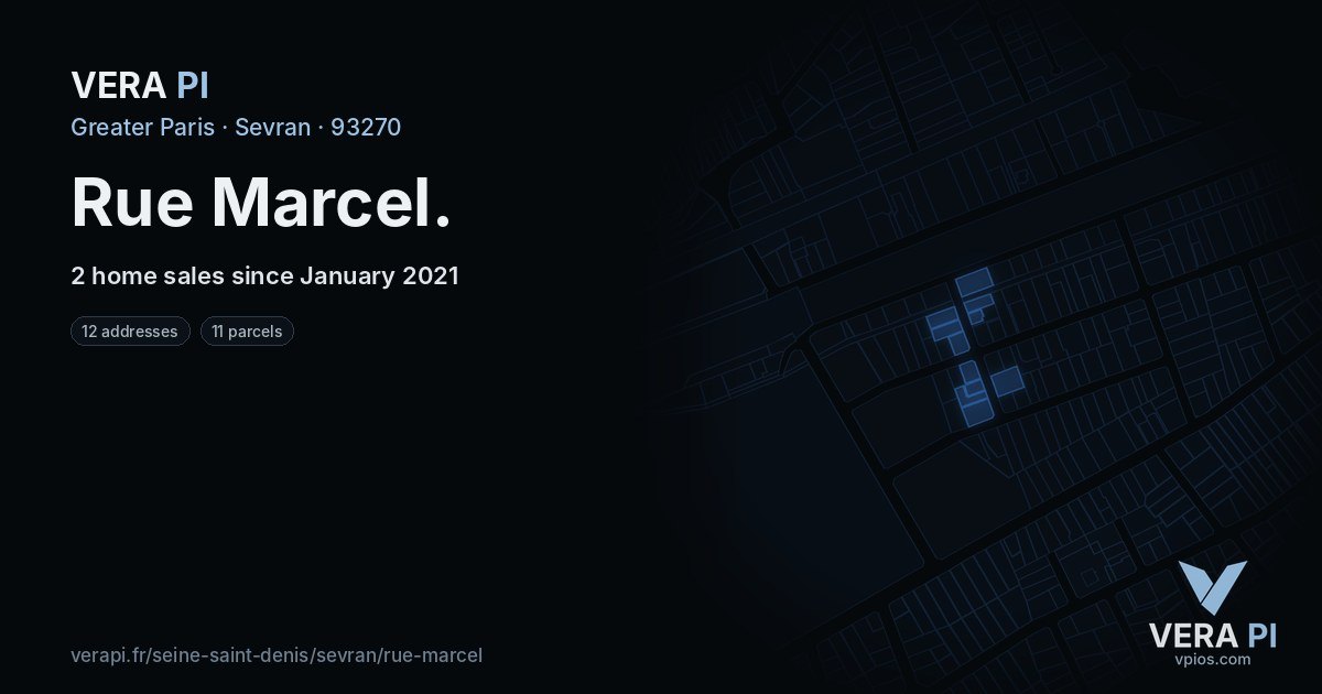 Rue Marcel, Sevran at night – every parcel coloured by the prices around it, the street's own parcels lit