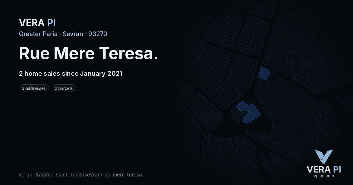 Rue Mere Teresa, Sevran at night – every parcel coloured by the prices around it, the street's own parcels lit