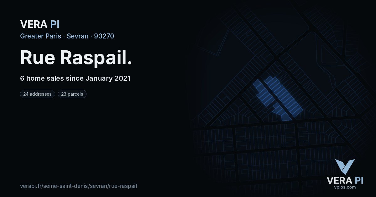 Rue Raspail, Sevran at night – every parcel coloured by the prices around it, the street's own parcels lit