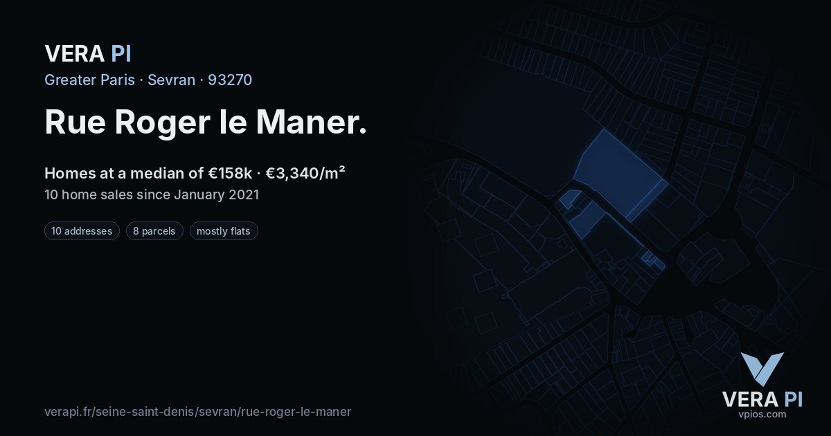 Rue Roger le Maner, Sevran at night – every parcel coloured by the prices around it, the street's own parcels lit