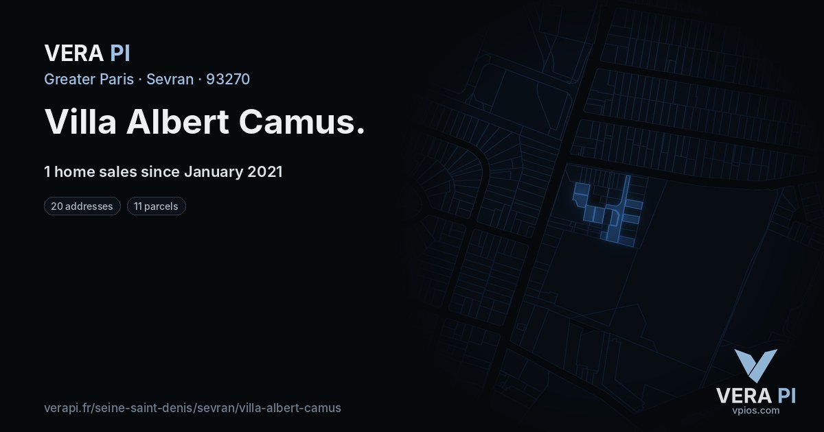 Villa Albert Camus, Sevran at night – every parcel coloured by the prices around it, the street's own parcels lit