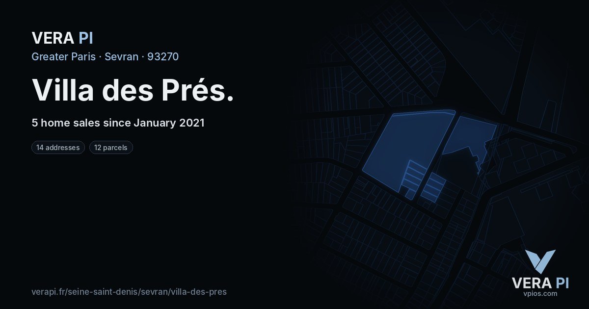 Villa des Prés, Sevran at night – every parcel coloured by the prices around it, the street's own parcels lit