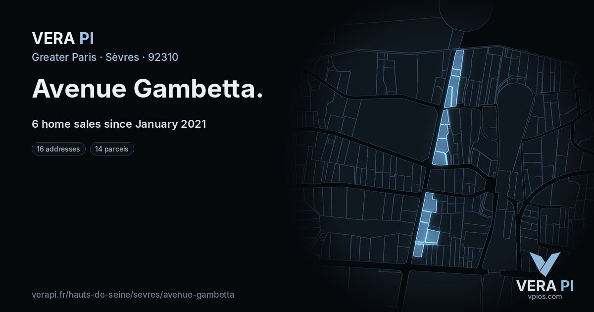 Avenue Gambetta, Sèvres at night – every parcel coloured by the prices around it, the street's own parcels lit