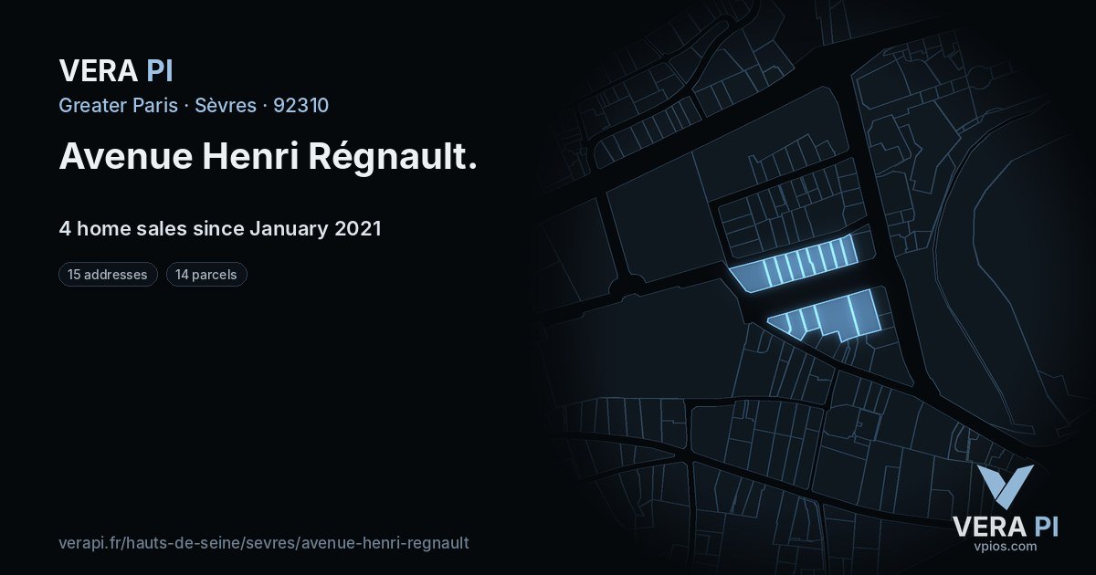 Avenue Henri Régnault, Sèvres at night – every parcel coloured by the prices around it, the street's own parcels lit