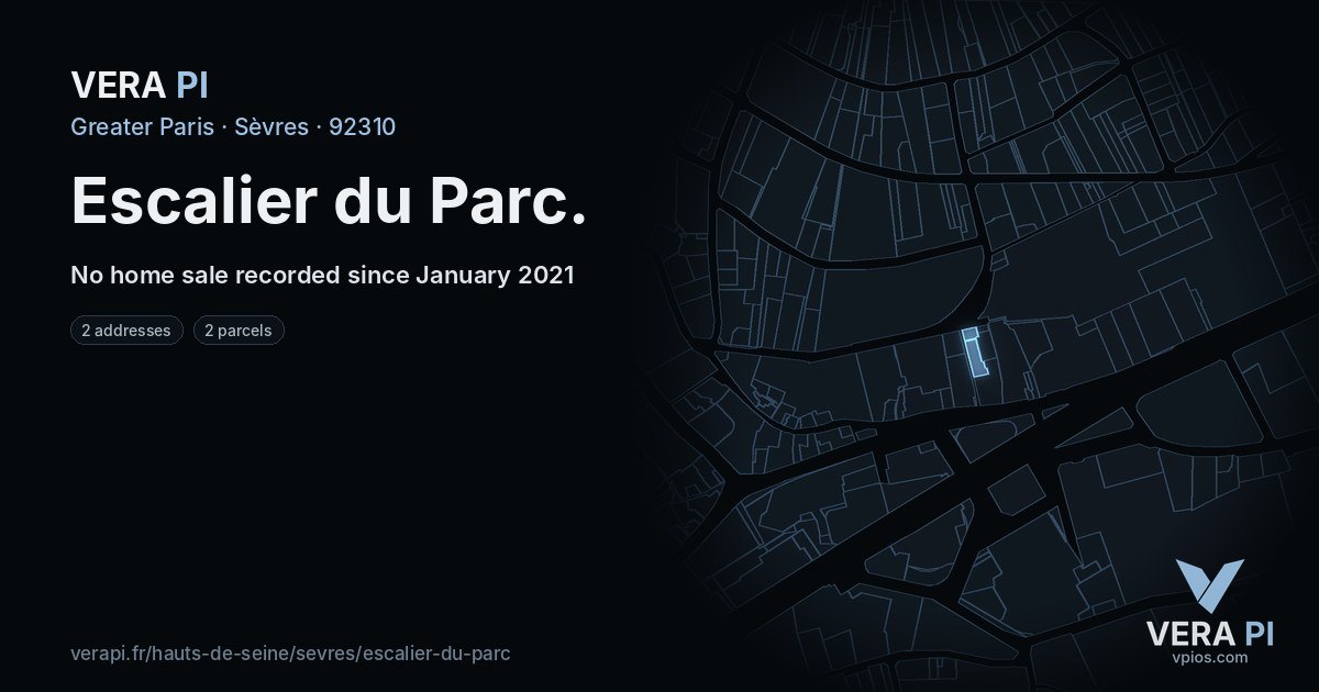 Escalier du Parc, Sèvres at night – every parcel coloured by the prices around it, the street's own parcels lit