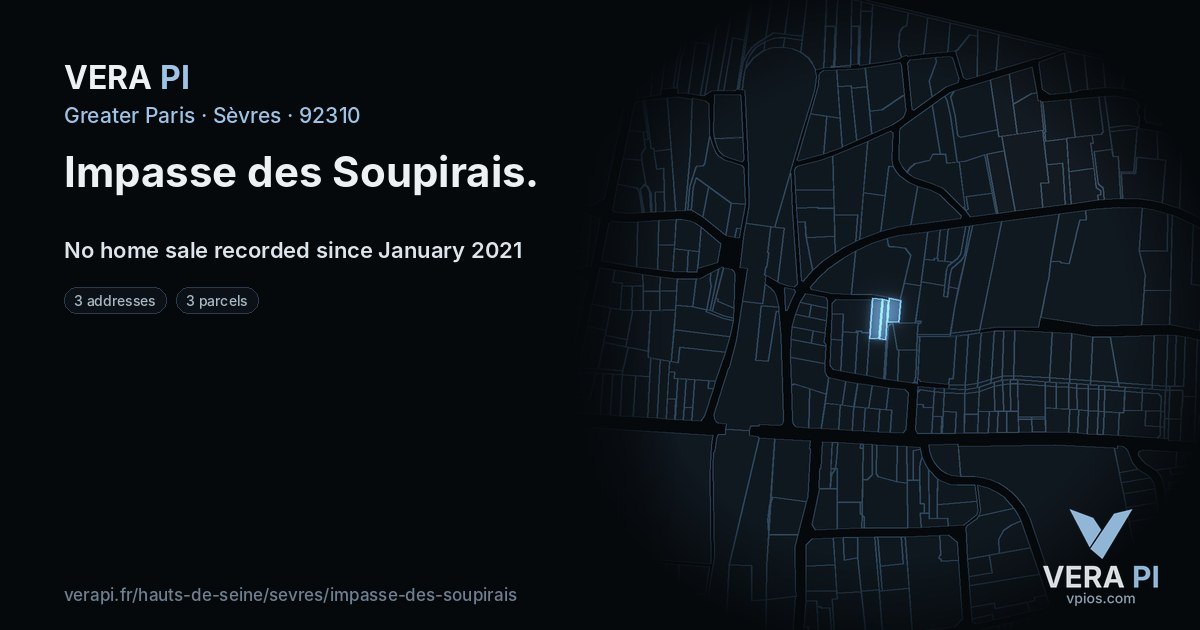 Impasse des Soupirais, Sèvres at night – every parcel coloured by the prices around it, the street's own parcels lit