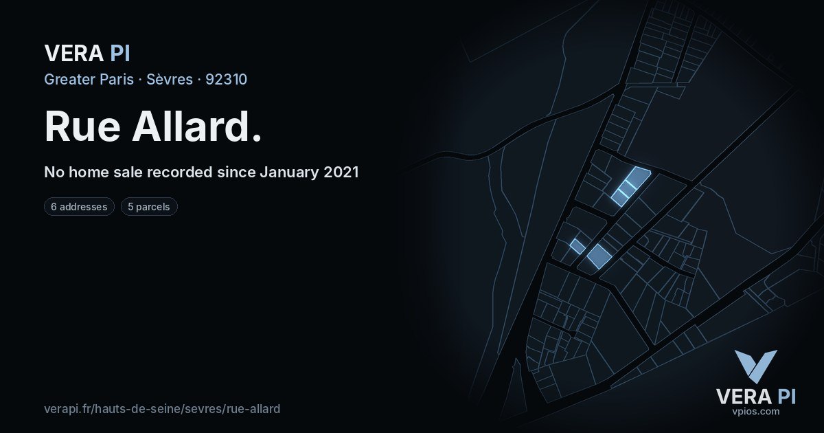 Rue Allard, Sèvres at night – every parcel coloured by the prices around it, the street's own parcels lit