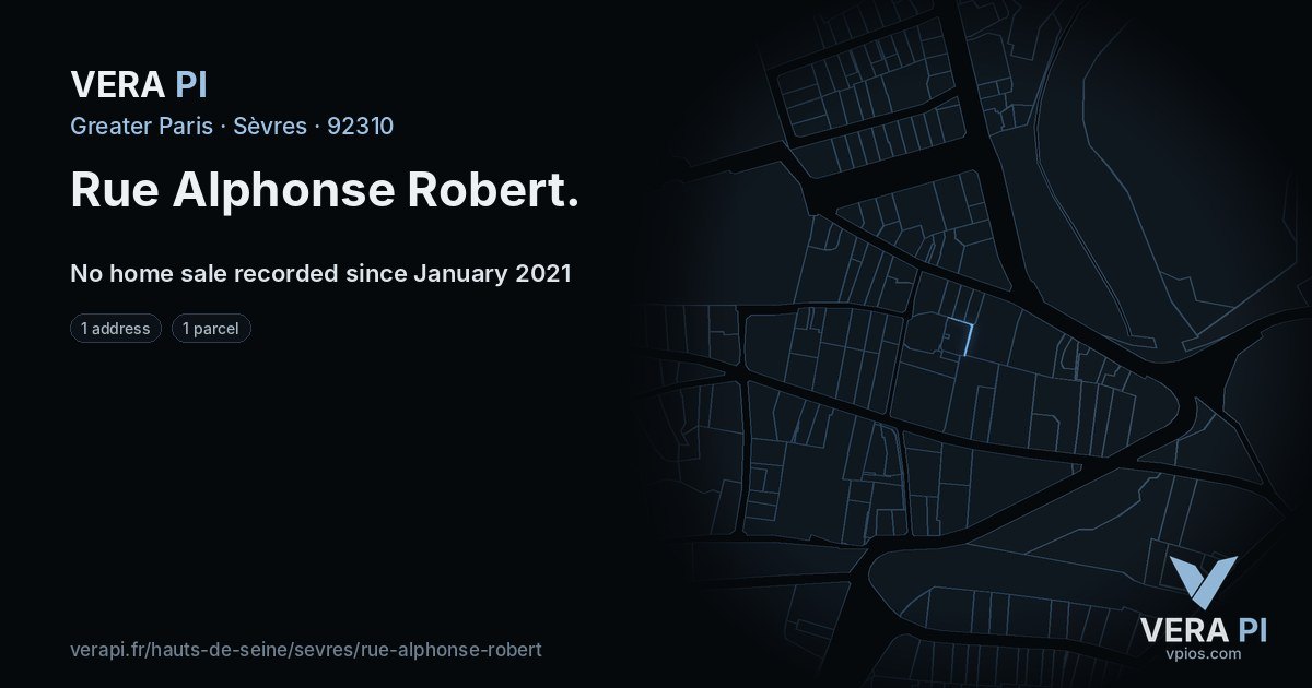 Rue Alphonse Robert, Sèvres at night – every parcel coloured by the prices around it, the street's own parcels lit