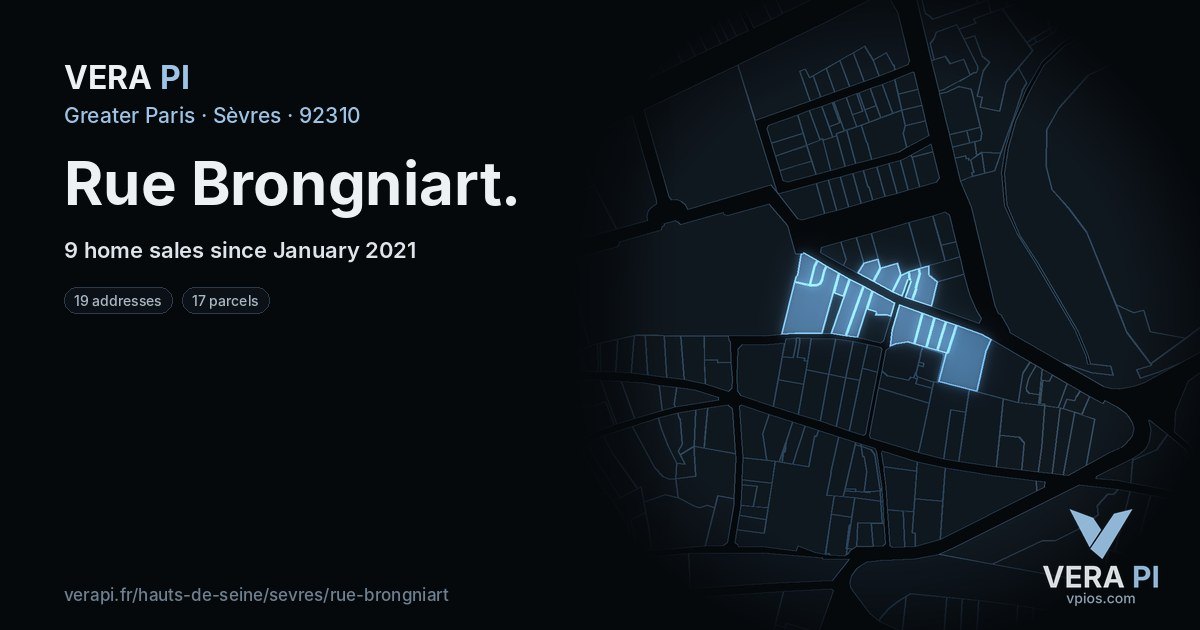 Rue Brongniart, Sèvres at night – every parcel coloured by the prices around it, the street's own parcels lit