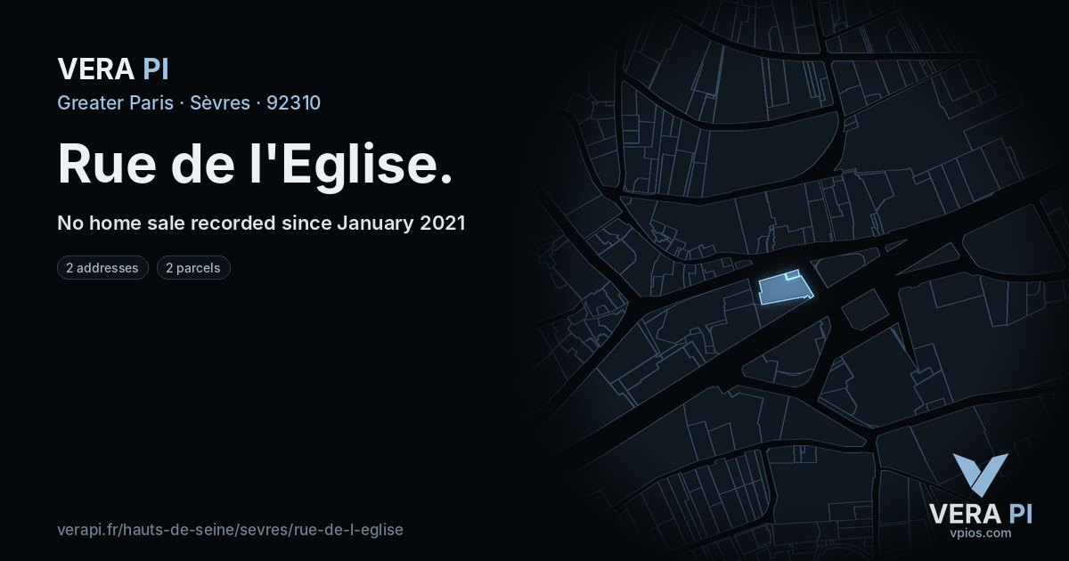 Rue de l'Eglise, Sèvres at night – every parcel coloured by the prices around it, the street's own parcels lit