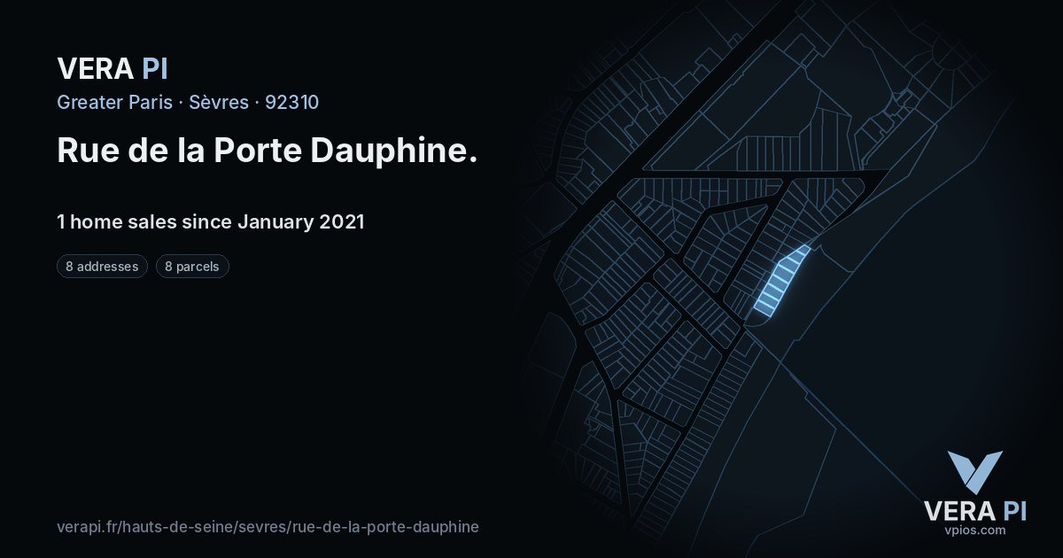 Rue de la Porte Dauphine, Sèvres at night – every parcel coloured by the prices around it, the street's own parcels lit