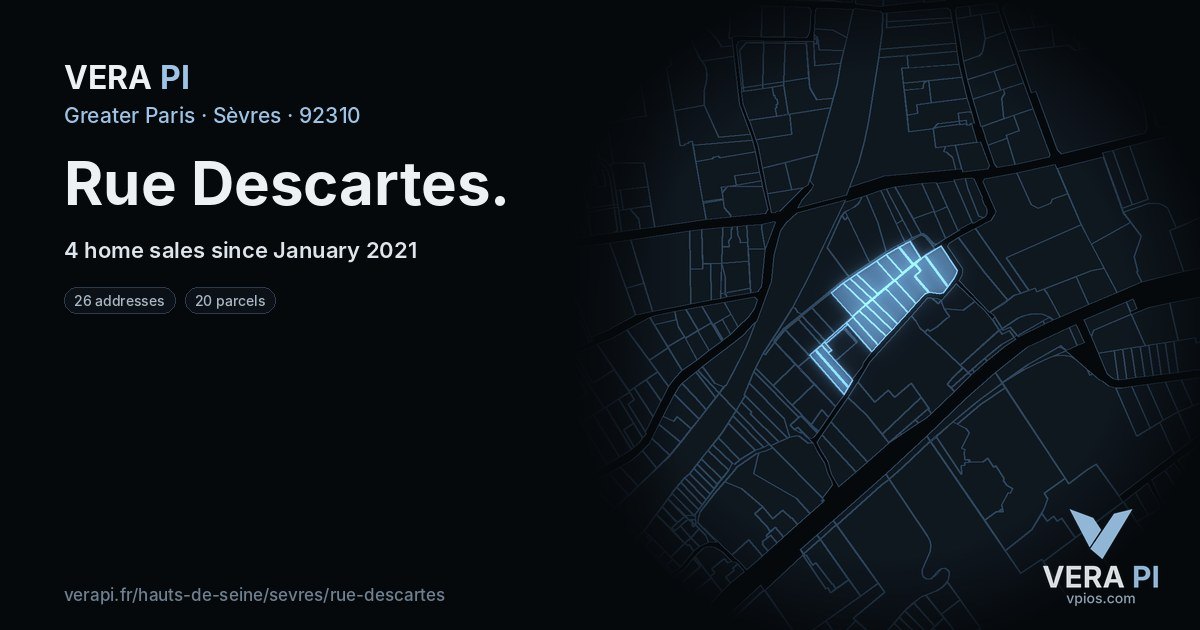 Rue Descartes, Sèvres at night – every parcel coloured by the prices around it, the street's own parcels lit