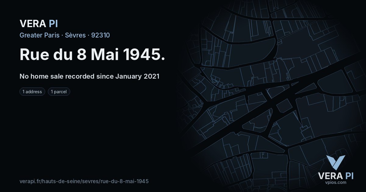Rue du 8 Mai 1945, Sèvres at night – every parcel coloured by the prices around it, the street's own parcels lit