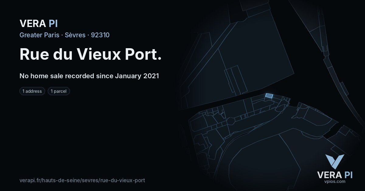 Rue du Vieux Port, Sèvres at night – every parcel coloured by the prices around it, the street's own parcels lit