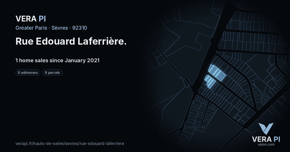 Rue Edouard Laferrière, Sèvres at night – every parcel coloured by the prices around it, the street's own parcels lit