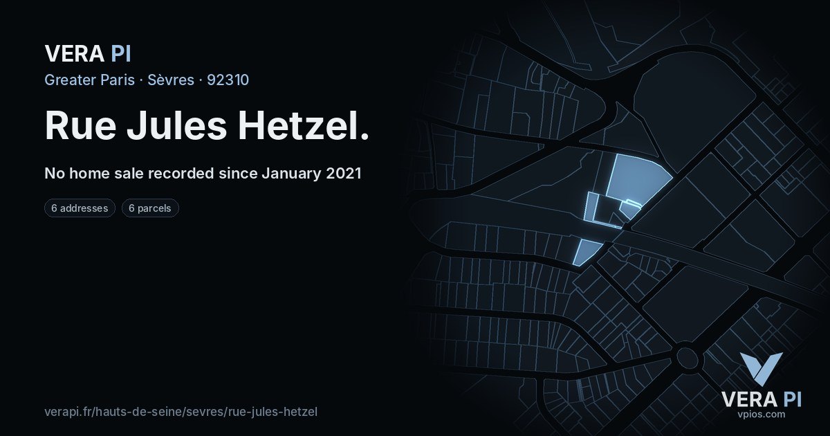 Rue Jules Hetzel, Sèvres at night – every parcel coloured by the prices around it, the street's own parcels lit