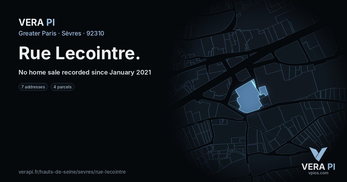 Rue Lecointre, Sèvres at night – every parcel coloured by the prices around it, the street's own parcels lit