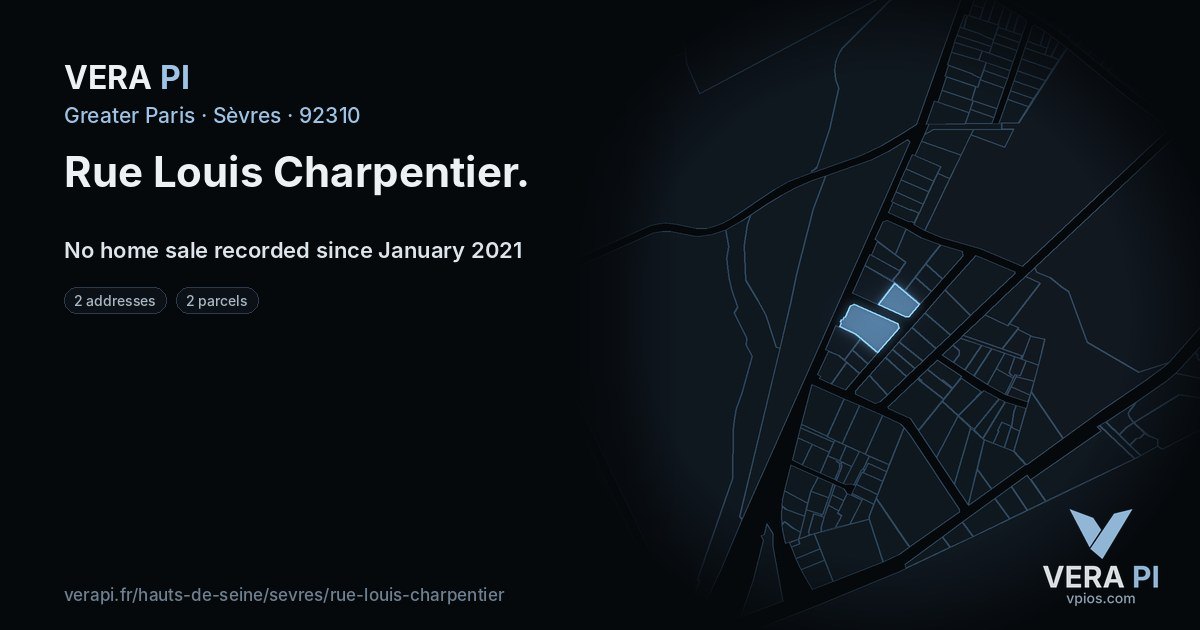 Rue Louis Charpentier, Sèvres at night – every parcel coloured by the prices around it, the street's own parcels lit