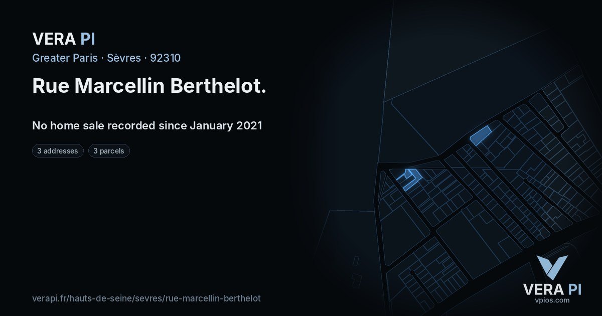 Rue Marcellin Berthelot, Sèvres at night – every parcel coloured by the prices around it, the street's own parcels lit