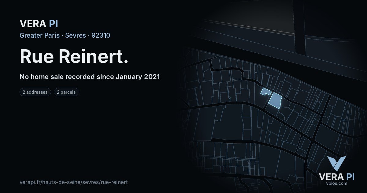 Rue Reinert, Sèvres at night – every parcel coloured by the prices around it, the street's own parcels lit