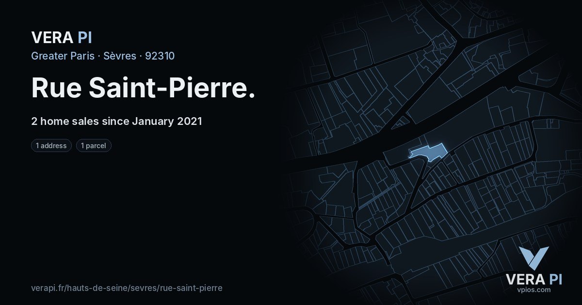 Rue Saint-Pierre, Sèvres at night – every parcel coloured by the prices around it, the street's own parcels lit