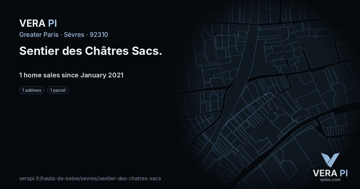 Sentier des Châtres Sacs, Sèvres at night – every parcel coloured by the prices around it, the street's own parcels lit