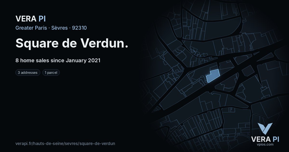 Square de Verdun, Sèvres at night – every parcel coloured by the prices around it, the street's own parcels lit