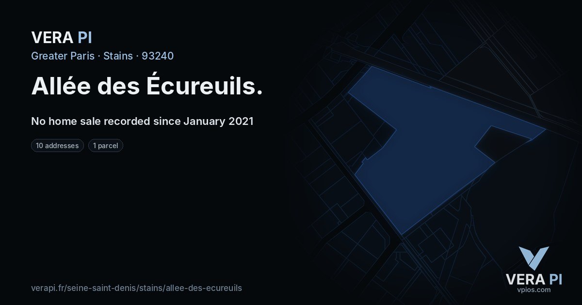 Allée des Écureuils, Stains at night – every parcel coloured by the prices around it, the street's own parcels lit