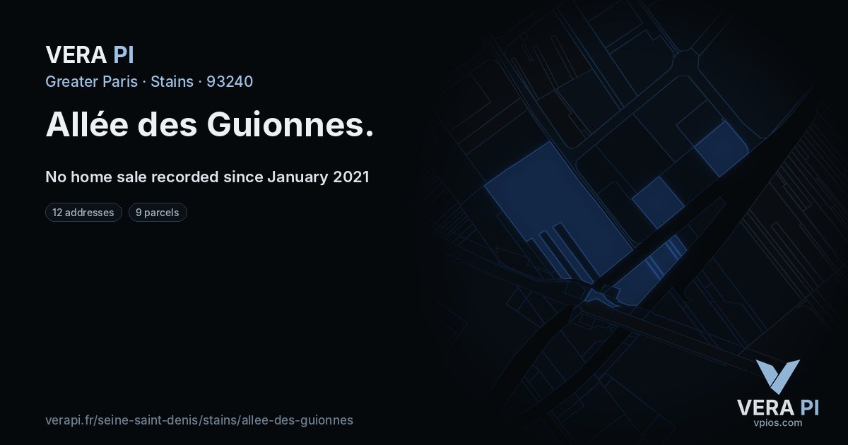 Allée des Guionnes, Stains at night – every parcel coloured by the prices around it, the street's own parcels lit