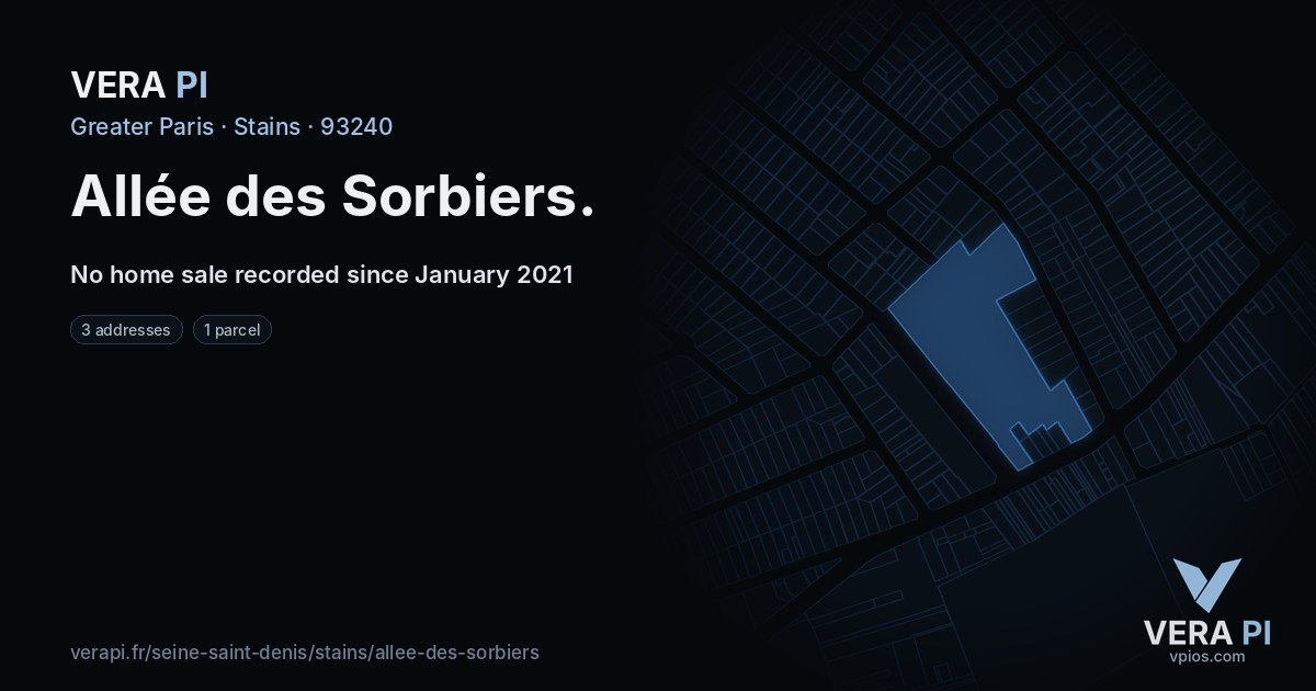 Allée des Sorbiers, Stains at night – every parcel coloured by the prices around it, the street's own parcels lit