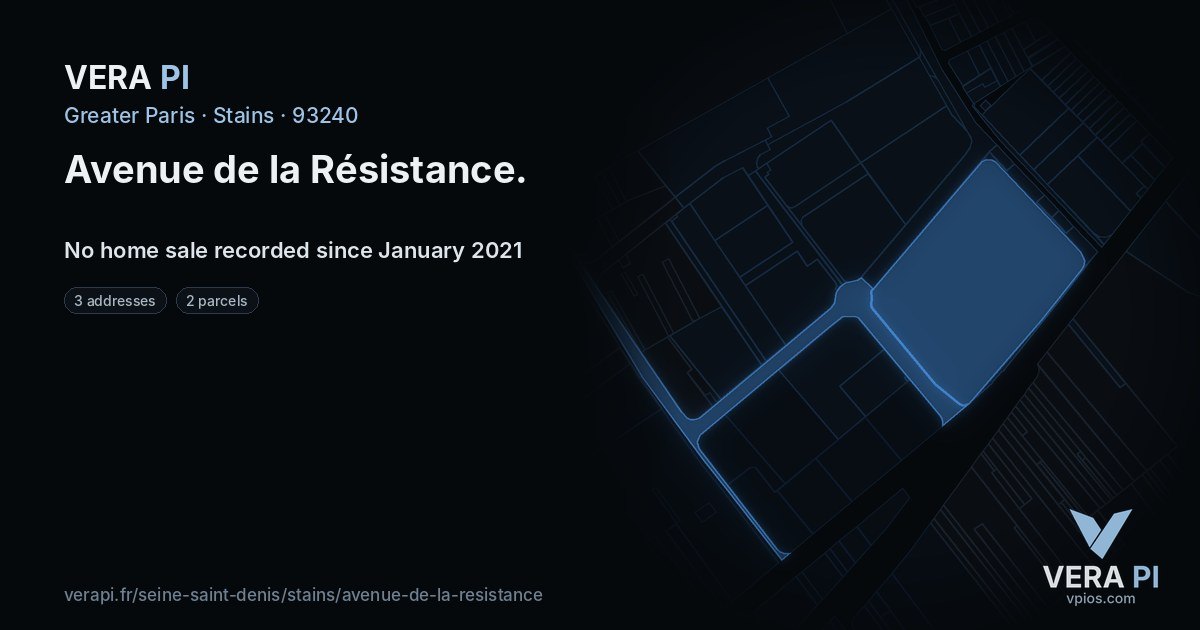 Avenue de la Résistance, Stains at night – every parcel coloured by the prices around it, the street's own parcels lit