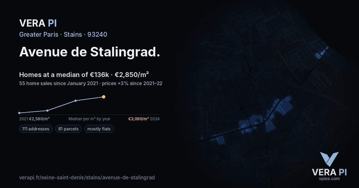 Avenue de Stalingrad, Stains at night – every parcel coloured by the prices around it, the street's own parcels lit