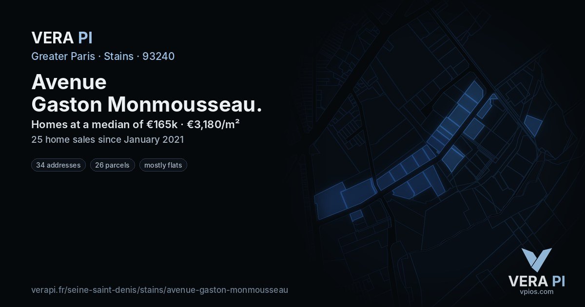 Avenue Gaston Monmousseau, Stains at night – every parcel coloured by the prices around it, the street's own parcels lit