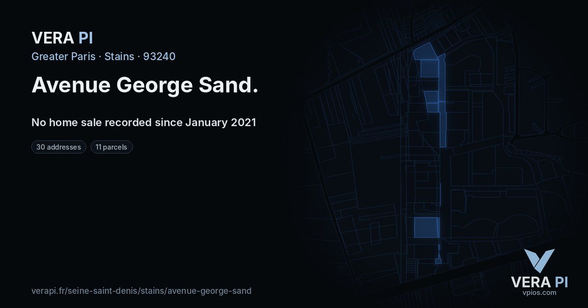 Avenue George Sand, Stains at night – every parcel coloured by the prices around it, the street's own parcels lit