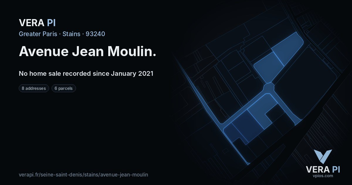 Avenue Jean Moulin, Stains at night – every parcel coloured by the prices around it, the street's own parcels lit