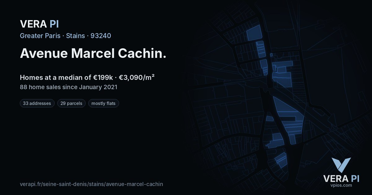 Avenue Marcel Cachin, Stains at night – every parcel coloured by the prices around it, the street's own parcels lit