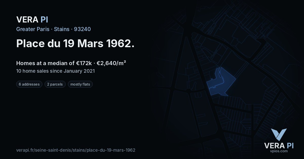 Place du 19 Mars 1962, Stains at night – every parcel coloured by the prices around it, the street's own parcels lit