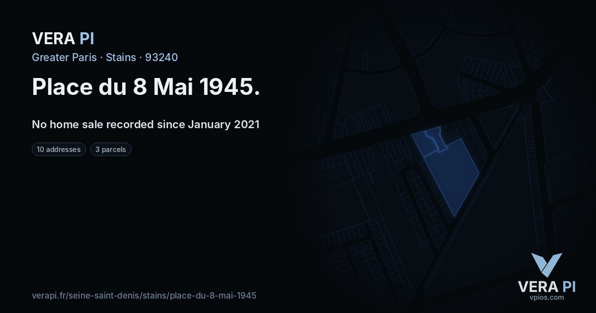 Place du 8 Mai 1945, Stains at night – every parcel coloured by the prices around it, the street's own parcels lit