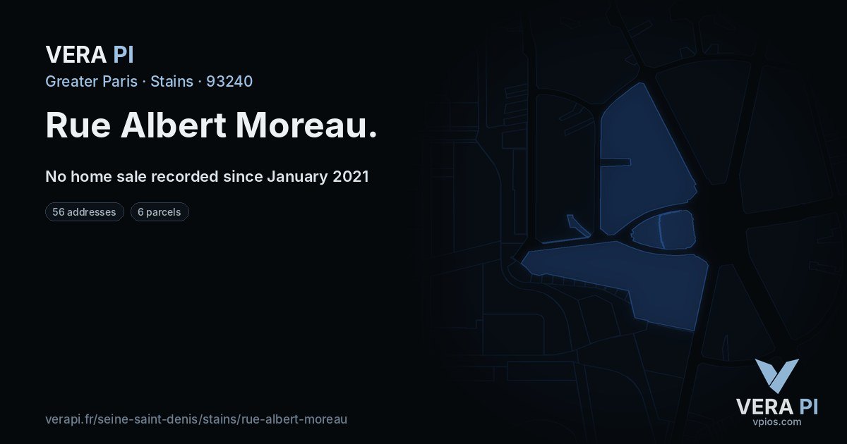 Rue Albert Moreau, Stains at night – every parcel coloured by the prices around it, the street's own parcels lit