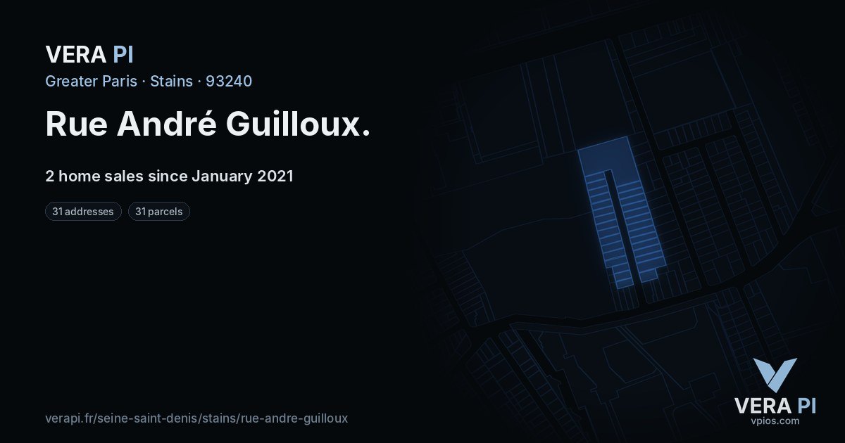 Rue André Guilloux, Stains at night – every parcel coloured by the prices around it, the street's own parcels lit
