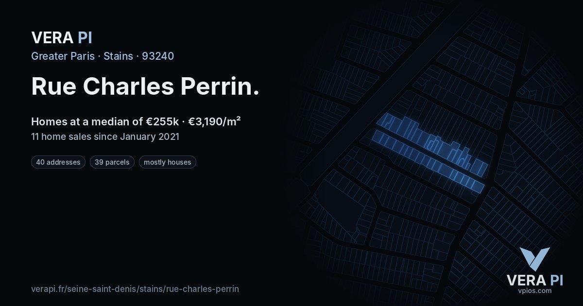 Rue Charles Perrin, Stains at night – every parcel coloured by the prices around it, the street's own parcels lit