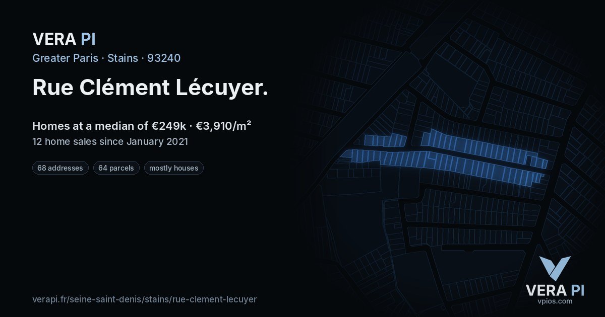 Rue Clément Lécuyer, Stains at night – every parcel coloured by the prices around it, the street's own parcels lit